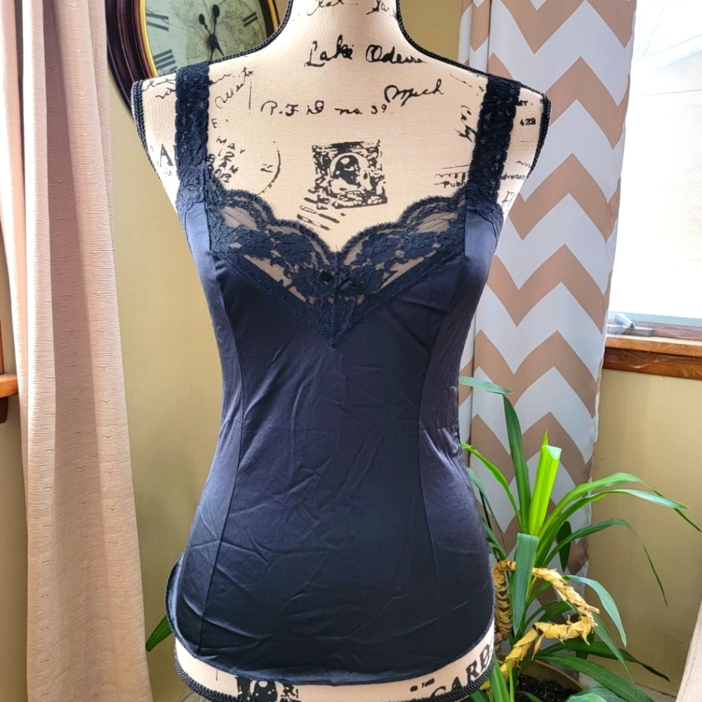 Vintage Olga Black Lace Langerie Cami Top Size Small